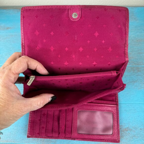 Fossil Striped Wristlet & Maddox Pink Leather Trifold Wallet Vintage - Picture 3 of 5